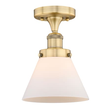 A large image of the Innovations Lighting 616-1F-10-8 Cone Semi-Flush Brushed Brass / Matte White