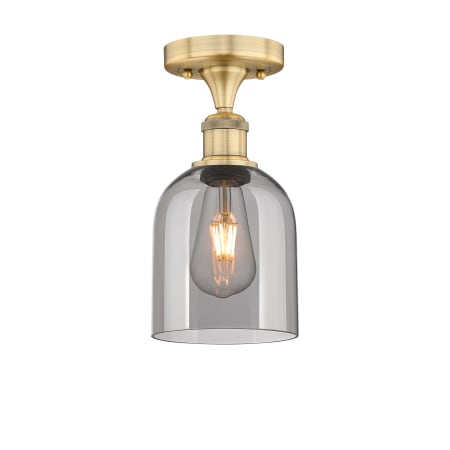 A large image of the Innovations Lighting 616-1F 10 6 Bella Semi-Flush Brushed Brass / Light Smoke