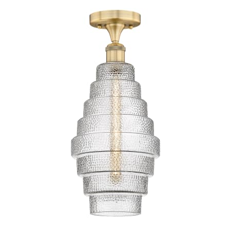 A large image of the Innovations Lighting 616-1F-18-8 Cascade Flush Brushed Brass / Clear