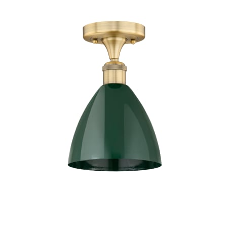 A large image of the Innovations Lighting 616-1F-11-8 Plymouth Dome Semi-Flush Brushed Brass / Green