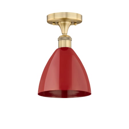 A large image of the Innovations Lighting 616-1F-11-8 Plymouth Dome Semi-Flush Brushed Brass / Red