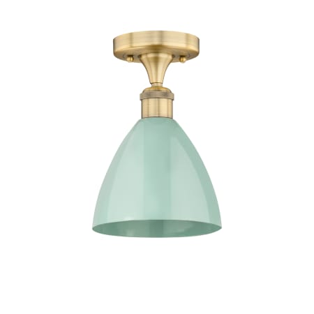 A large image of the Innovations Lighting 616-1F-11-8 Plymouth Dome Semi-Flush Brushed Brass / Seafoam