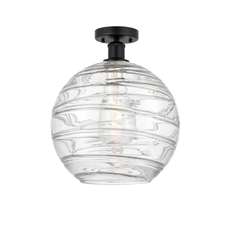 A large image of the Innovations Lighting 616-1F-17-12 Athens Semi-Flush Matte Black / Clear Deco Swirl