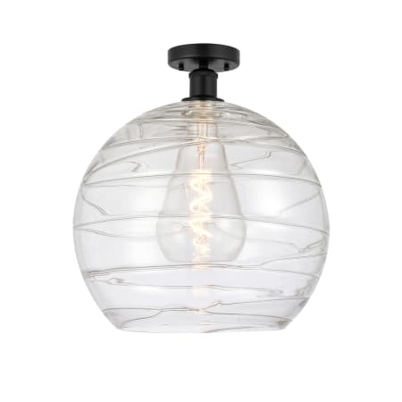 A large image of the Innovations Lighting 616-1F-17-14 Athens Semi-Flush Matte Black / Clear Deco Swirl
