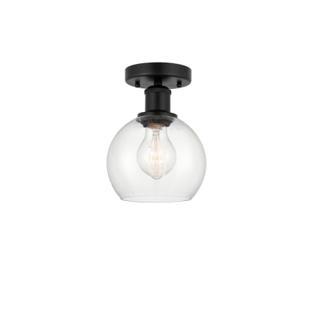 A large image of the Innovations Lighting 616-1F-10-6 Athens Semi-Flush Matte Black / Clear