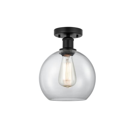A large image of the Innovations Lighting 616-1F-13-8 Athens Semi-Flush Matte Black / Clear