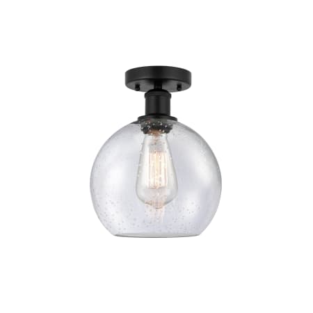 A large image of the Innovations Lighting 616-1F-13-8 Athens Semi-Flush Matte Black / Seedy