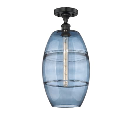 A large image of the Innovations Lighting 616-1F 19 10 Vaz Semi-Flush Matte Black / Princess Blue