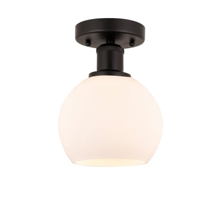 A large image of the Innovations Lighting 616-1F-10-6 Athens Semi-Flush Oil Rubbed Bronze / Matte White