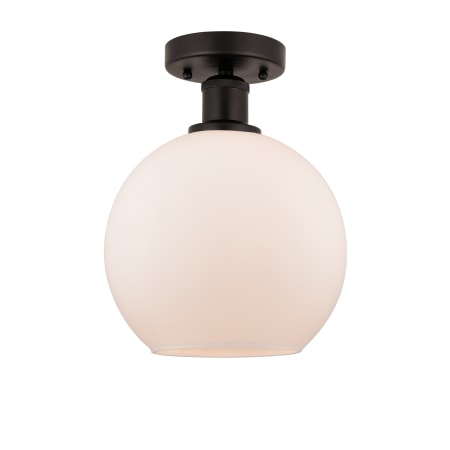 A large image of the Innovations Lighting 616-1F-13-8 Athens Semi-Flush Oil Rubbed Bronze / Matte White