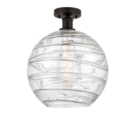 A large image of the Innovations Lighting 616-1F-17-12 Athens Semi-Flush Oil Rubbed Bronze / Clear Deco Swirl