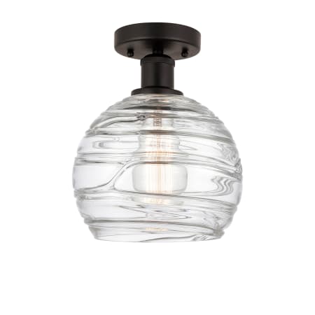 A large image of the Innovations Lighting 616-1F-13-8 Athens Semi-Flush Oil Rubbed Bronze / Clear Deco Swirl