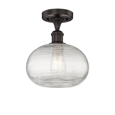 A large image of the Innovations Lighting 616-1F-10-10-Ithaca-Indoor Ceiling Fixture Oil Rubbed Bronze / Clear Ithaca