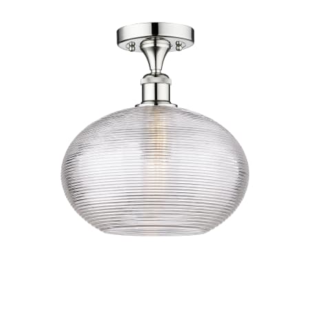 A large image of the Innovations Lighting 616-1F-11-12-Ithaca-Indoor Ceiling Fixture Polished Chrome / Clear Ithaca