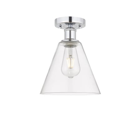 A large image of the Innovations Lighting 616-1F-12-8 Berkshire Semi-Flush Polished Chrome / Clear