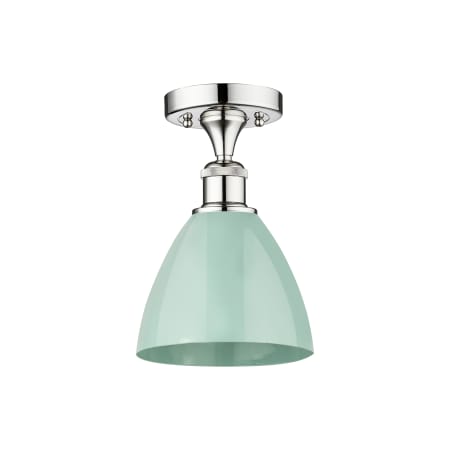 A large image of the Innovations Lighting 616-1F-11-8 Plymouth Dome Semi-Flush Polished Chrome / Seafoam