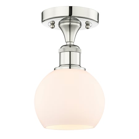 A large image of the Innovations Lighting 616-1F-9-6 Athens Semi-Flush Polished Nickel / Matte White
