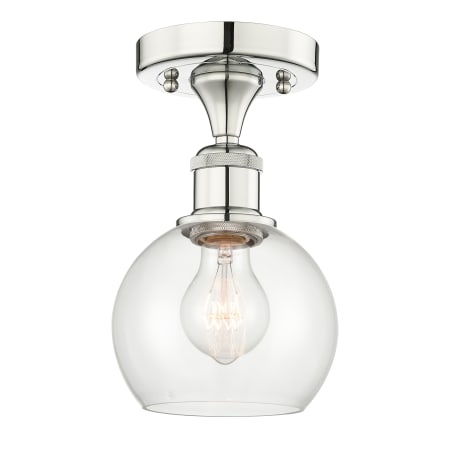 A large image of the Innovations Lighting 616-1F-9-6 Athens Semi-Flush Polished Nickel / Clear