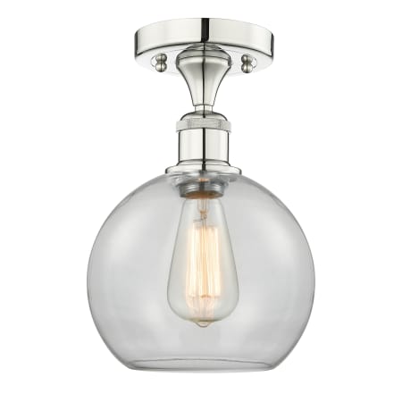 A large image of the Innovations Lighting 616-1F-11-8 Athens Semi-Flush Polished Nickel / Clear