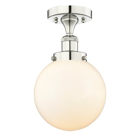 A large image of the Innovations Lighting 616-1F-9-8 Beacon Semi-Flush Polished Nickel / Matte White