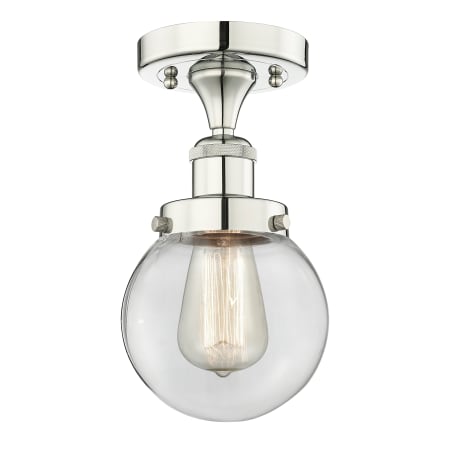 A large image of the Innovations Lighting 616-1F-9-6 Beacon Semi-Flush Polished Nickel / Clear