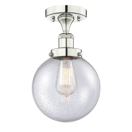 A large image of the Innovations Lighting 616-1F-9-8 Beacon Semi-Flush Polished Nickel / Seedy