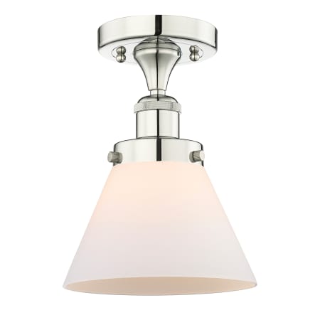 A large image of the Innovations Lighting 616-1F-10-8 Cone Semi-Flush Polished Nickel / Matte White