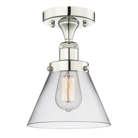 A large image of the Innovations Lighting 616-1F-10-8 Cone Semi-Flush Polished Nickel / Clear