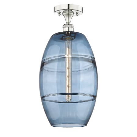 A large image of the Innovations Lighting 616-1F 19 10 Vaz Semi-Flush Polished Nickel / Princess Blue