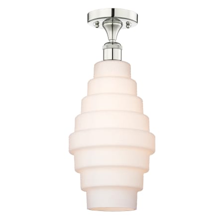 A large image of the Innovations Lighting 616-1F-18-8 Cascade Flush Polished Nickel / White