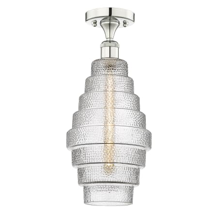A large image of the Innovations Lighting 616-1F-18-8 Cascade Flush Polished Nickel / Clear