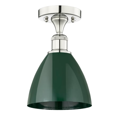 A large image of the Innovations Lighting 616-1F-11-8 Plymouth Dome Semi-Flush Polished Nickel / Green