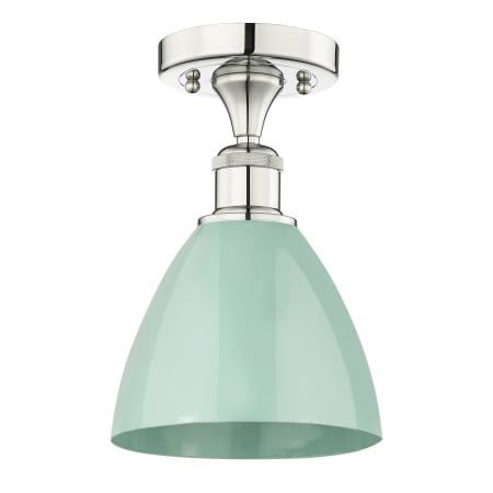 A large image of the Innovations Lighting 616-1F-11-8 Plymouth Dome Semi-Flush Polished Nickel / Seafoam
