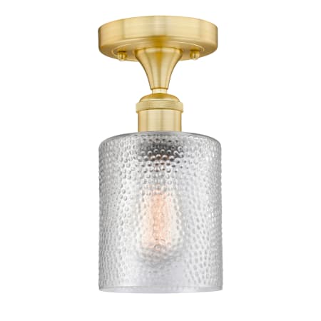 A large image of the Innovations Lighting 616-1F-10-5 Cobbleskill Semi-Flush Satin Gold / Clear