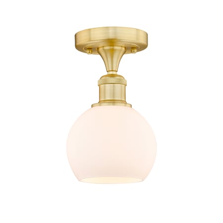 A large image of the Innovations Lighting 616-1F-9-6 Athens Semi-Flush Satin Gold / Matte White