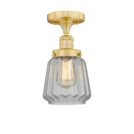A large image of the Innovations Lighting 616-1F-9-7 Chatham Semi-Flush Satin Gold / Clear