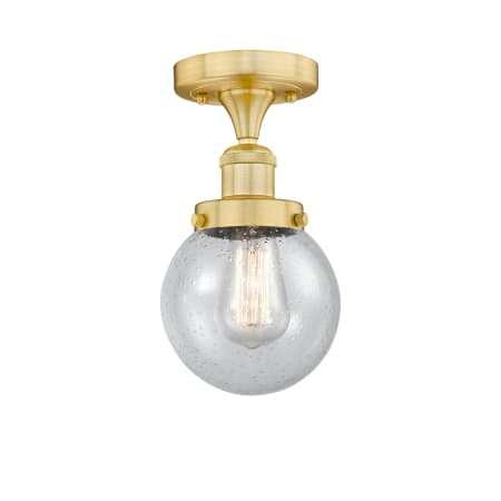 A large image of the Innovations Lighting 616-1F-9-6 Beacon Semi-Flush Satin Gold / Seedy