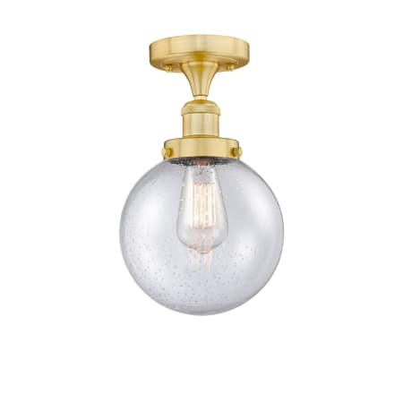 A large image of the Innovations Lighting 616-1F-9-8 Beacon Semi-Flush Satin Gold / Seedy