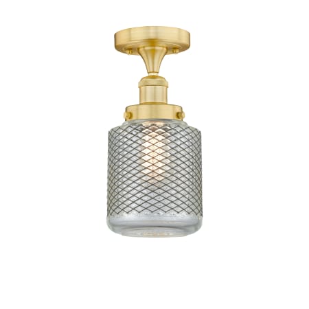 A large image of the Innovations Lighting 616-1F-10-6 Stanton Semi-Flush Satin Gold / Clear Wire Mesh