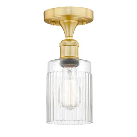 A large image of the Innovations Lighting 616-1F-10-5 Hadley Semi-Flush Satin Gold / Clear