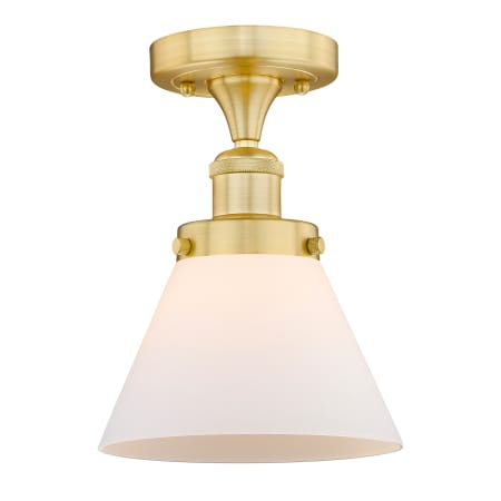 A large image of the Innovations Lighting 616-1F-10-8 Cone Semi-Flush Satin Gold / Matte White