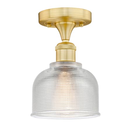 A large image of the Innovations Lighting 616-1F-10-6 Dayton Flush Satin Gold / Clear
