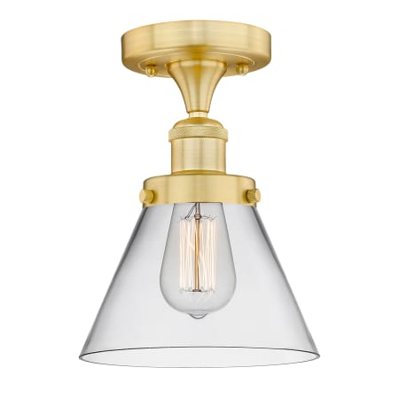 A large image of the Innovations Lighting 616-1F-10-8 Cone Semi-Flush Satin Gold / Clear