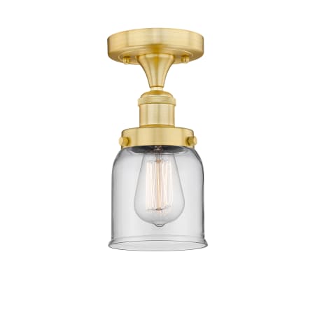 A large image of the Innovations Lighting 616-1F-9-5 Bell Semi-Flush Satin Gold / Clear