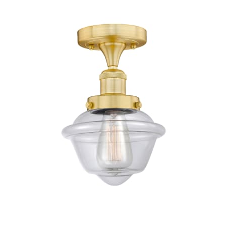 A large image of the Innovations Lighting 616-1F-9-7 Oxford Semi-Flush Satin Gold / Clear