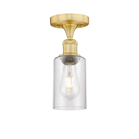 A large image of the Innovations Lighting 616-1F-10-4 Clymer Semi-Flush Satin Gold / Seedy