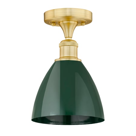 A large image of the Innovations Lighting 616-1F-11-8 Plymouth Dome Semi-Flush Satin Gold / Green