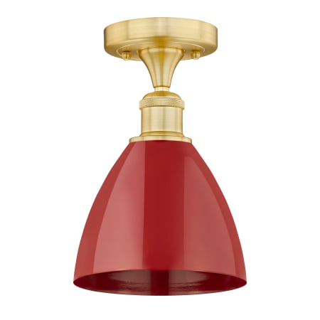 A large image of the Innovations Lighting 616-1F-11-8 Plymouth Dome Semi-Flush Satin Gold / Red