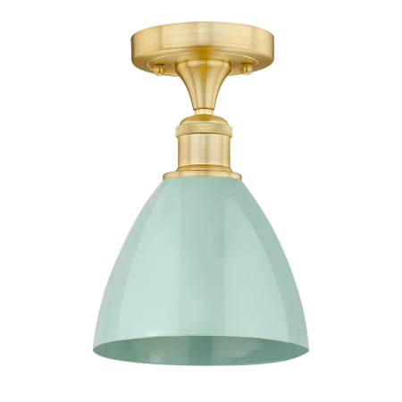 A large image of the Innovations Lighting 616-1F-11-8 Plymouth Dome Semi-Flush Satin Gold / Seafoam