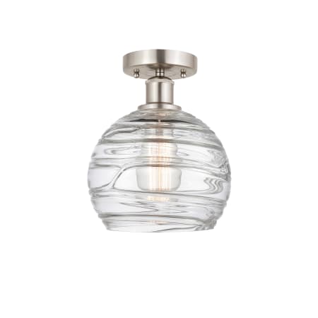 A large image of the Innovations Lighting 616-1F-13-8 Athens Semi-Flush Brushed Satin Nickel / Clear Deco Swirl